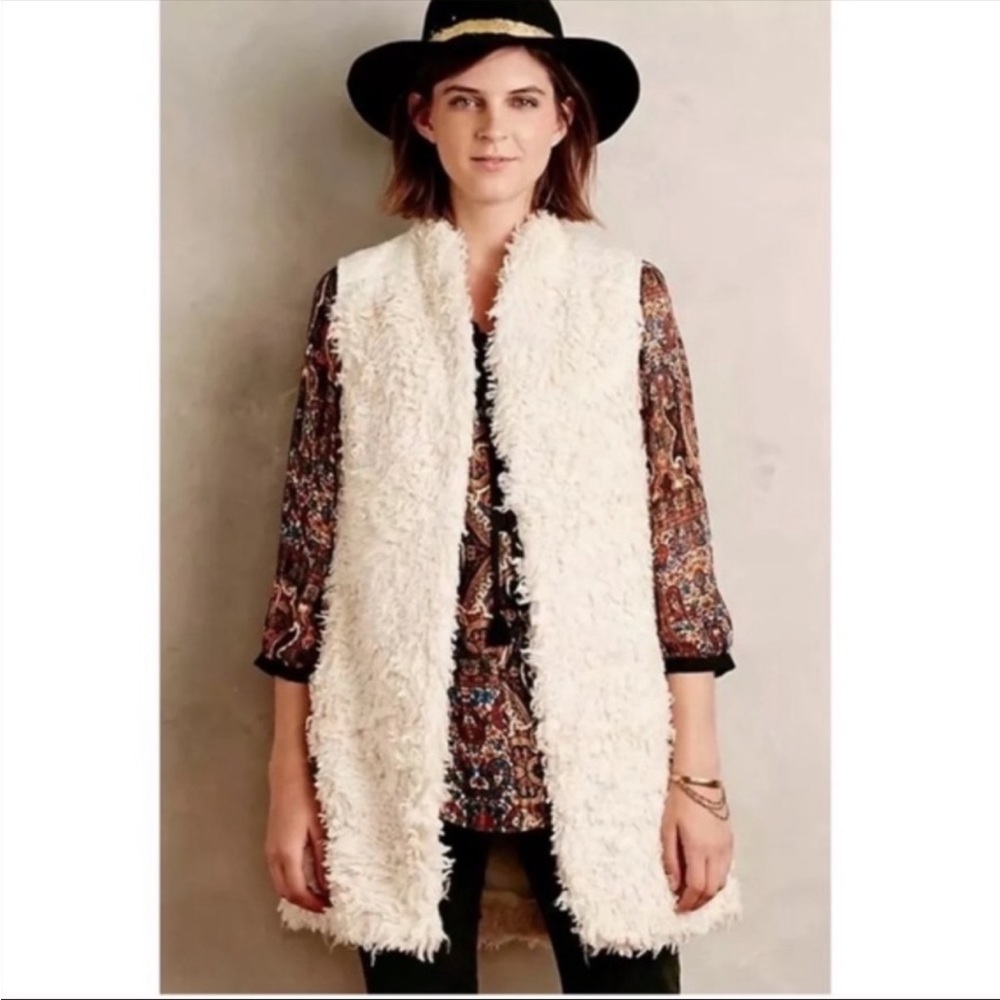Anthropologie Hei Hei Shaggy Faux Fur Long Vest